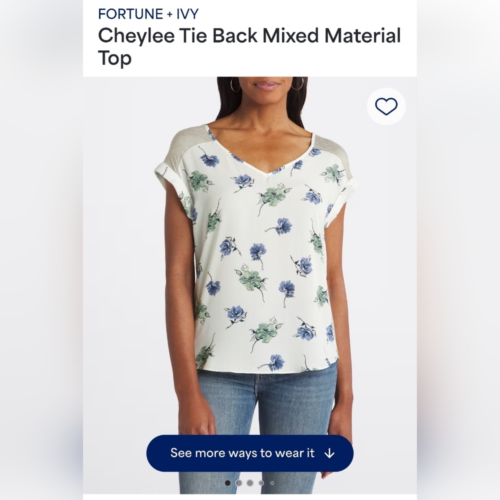 Fortune + Ivy Floral Women's Blouse - White, Grey and Blue
